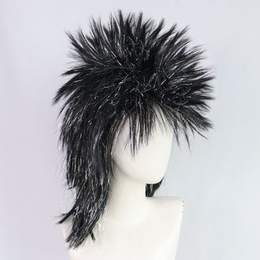 Men's/Women's Synthetic Black Silver Spiky Mullet Wig - 80s Punk Rock Style, for Costume Parties, Cosplay & Retro Fashion