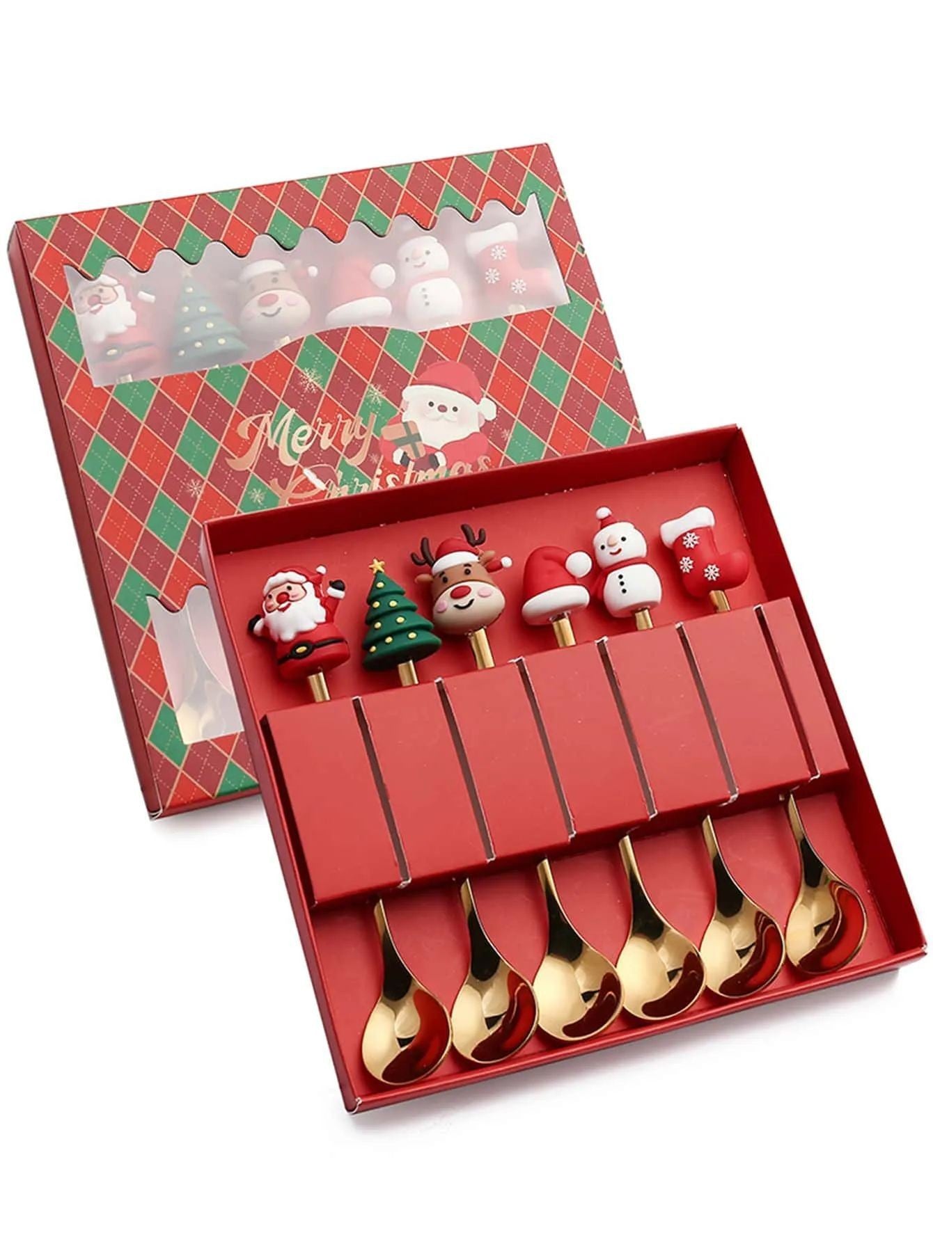 Conjunto de Talheres com Tema Natalino Aço Inoxidável Faca Garfo Colher com Desenho Animado Criativo Conjunto de 2/4/6 Peças Presente de Fim de Ano Decoração de Talheres