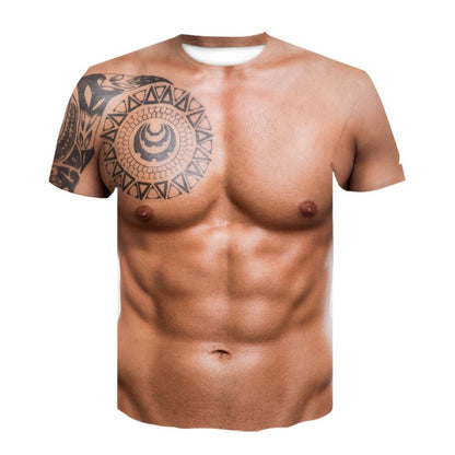 Men's 6-pack Abdominal Muscle T-shirt 3D Printed Short Sleeved Fitness Running Sports Casual Loose Short Sleeved Comfortable Shi