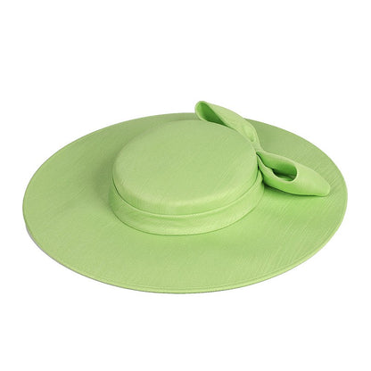 FS Elegante Chapéu de Aba Larga Marfim Feminino Grande Laço Ocasião Formal Kentucky Boné Feminino Casamento Coquetel Festa Fedora de Topo Reto 2024