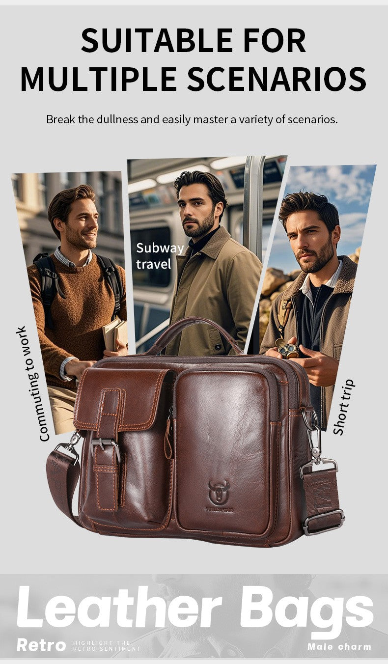 BULLCAPTAIN New Genuine Leather Men Crossbody Bag Male Briefcase Messenger Bag Casual Business Briefcase Style Men Shoulder Bag