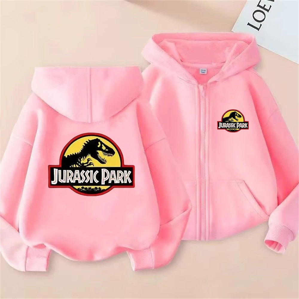 Jurassic Park dinosaur boy black Girls Hoodie tops Suitable age 3-12 Children's Sweatshirt coat Autumn Zipper style Clothing