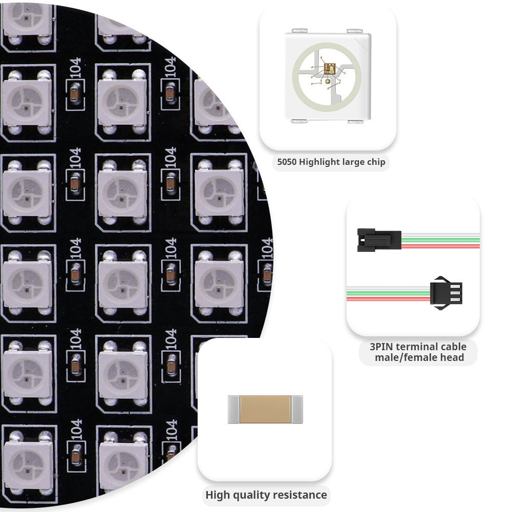1~5Pcs WS2812B 8x8 16x16 RGB LED Digital Flexible Individually Addressable Panel Screen WS2812 8x32 Smart Pixel Module Matrix 5V