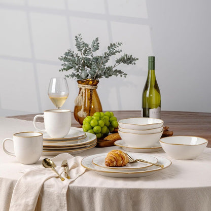 Handmade Stoneware Ceramic Dinnerware Set with Reactive Glaze for Dining Room Use Scratch Resistant Plates and Bowls Set Suitab