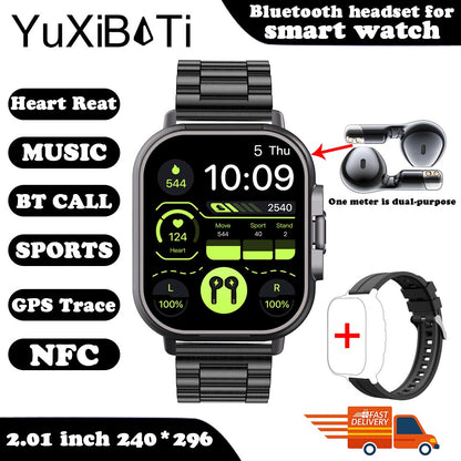 Smartwatch TWS 2 em 1 com fones de ouvido Relógio esportivo fone de ouvido Bluetooth Relógio de chamada Monitor de saúde masculino NFC Smartwatch feminino Fone de ouvido