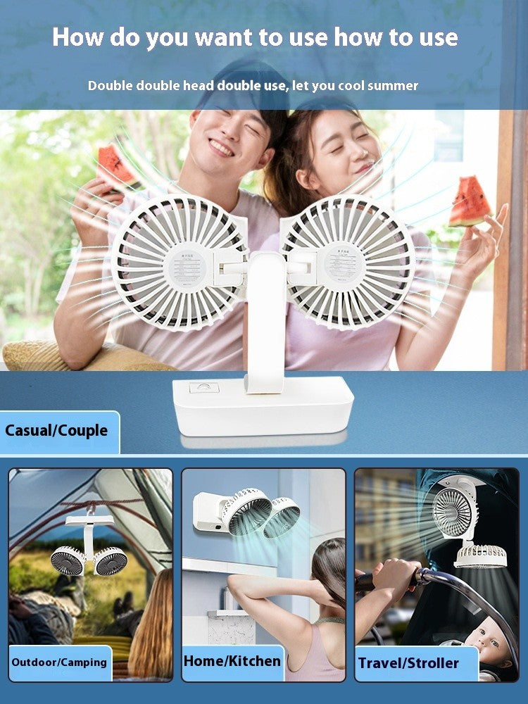 Multi Function Double Head Shaking Fan with 4 Gears Adjustable Speed HD Digital Display Night Lights Portable Cooling Fan