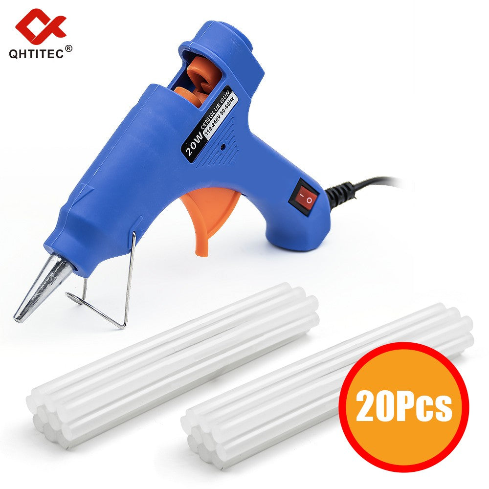 JCD Pistola de Cola Quente de 20W DIY Mini Pistolas Industriais Domésticas Ferramenta de Reparo Elétrica com Temperatura de Aquecimento com 20 Peças de Bastões de Cola de 7mm