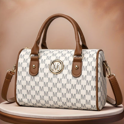 Women's Small Shoulder Crossbody Bag with Golden "M" Design, Synthetic Faux Leather Purse for Work, Travel, Parties & Gifts