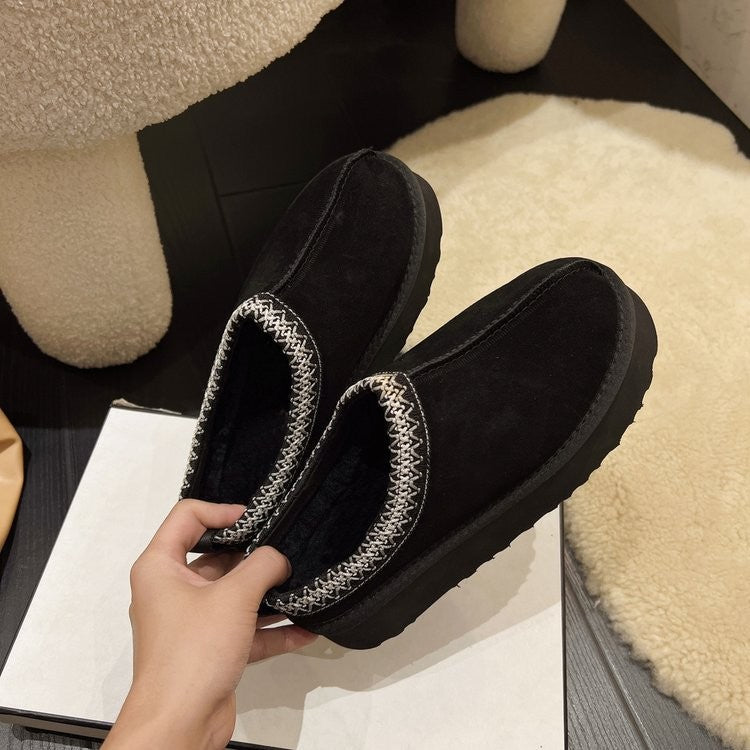 Snow Boots for Women 2024 Winter New Cashmere Warm Platform Without Heel-covered Hair Half Slipper Cotton Shoes for Women Q426