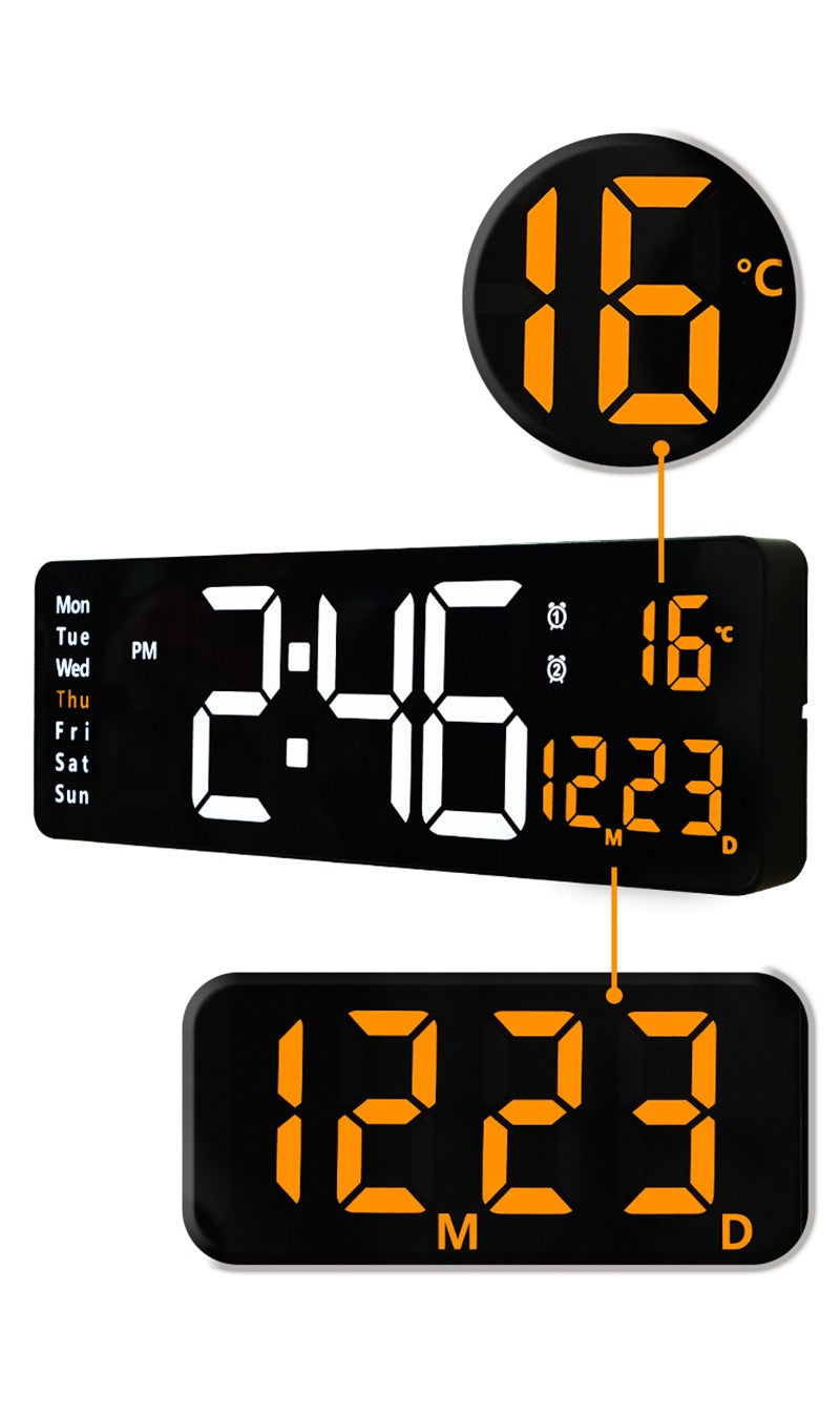 Large Digital Wall Clock Temp Date Week Display Remote Control Power Off Memory Table Clock Wall-mounted Dual Alarms LED Clocks