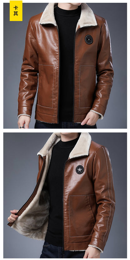 Plus Size Fur Collar Men's Leather Jackets Male Casual Plus Velvet Leather Jacket Thickened Style Leather Fashion Men Outerwear