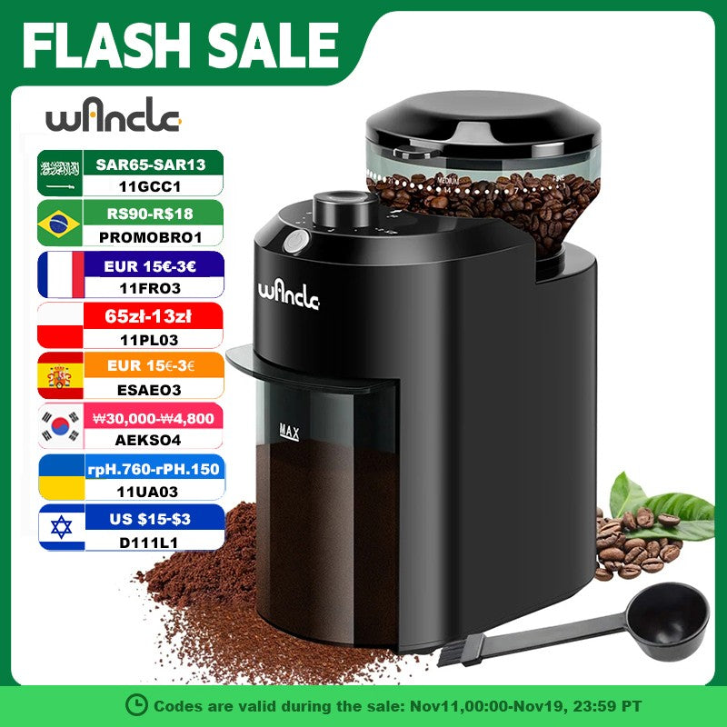 Moedor de Café Elétrico de Rebarba Wancle, Moedor Cônico Ajustável para Grãos de Café com 28 Configurações Precisas de Moagem 220V/120V