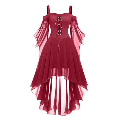2024 New Women Fairy Skirt Plus Size Cold Shoulder Butterfly Sleeve Halloween Witch Gothic Dress Elegant Party Evening Dresses