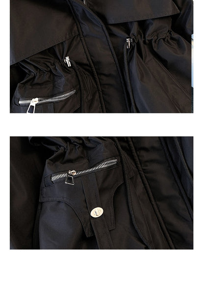 Fleece Lined Hood Down Jacket Winter Coat for Women Warm Drawstring Padded Parkas Korean Casual Streetwear Female Puffer Outwear