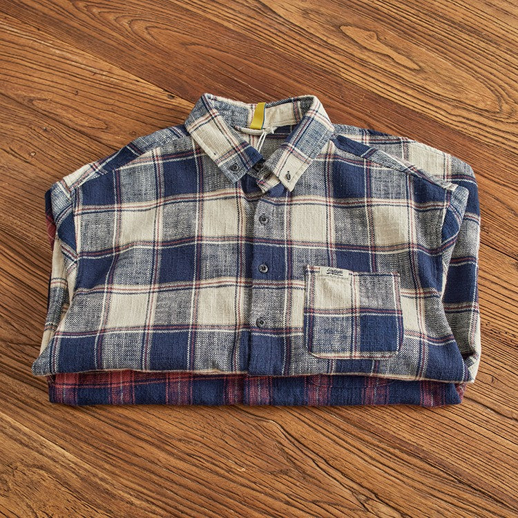 Classic vintage plaid long-sleeved shirt for men autumn and winter British leisure winter heavy cargo shirt for men