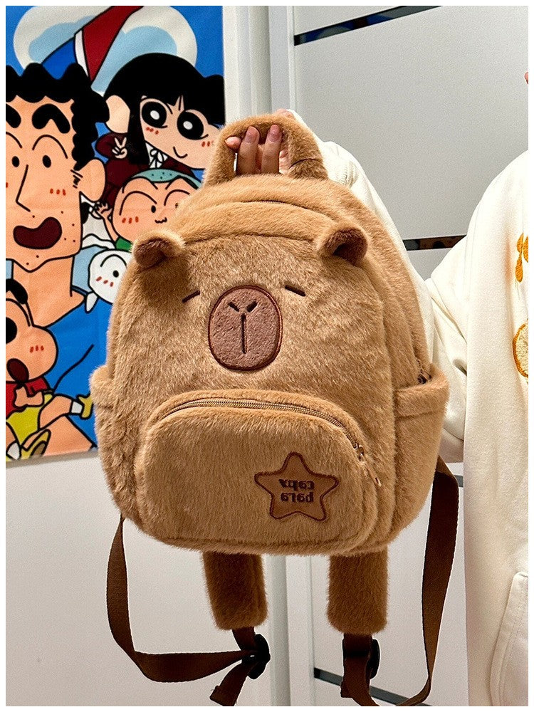 Bolsa Escolar Capivara Pelúcia Mochila Capivara Bolsa de Pelo Casual Versátil Mochila Escolar de Grande Capacidade 2025