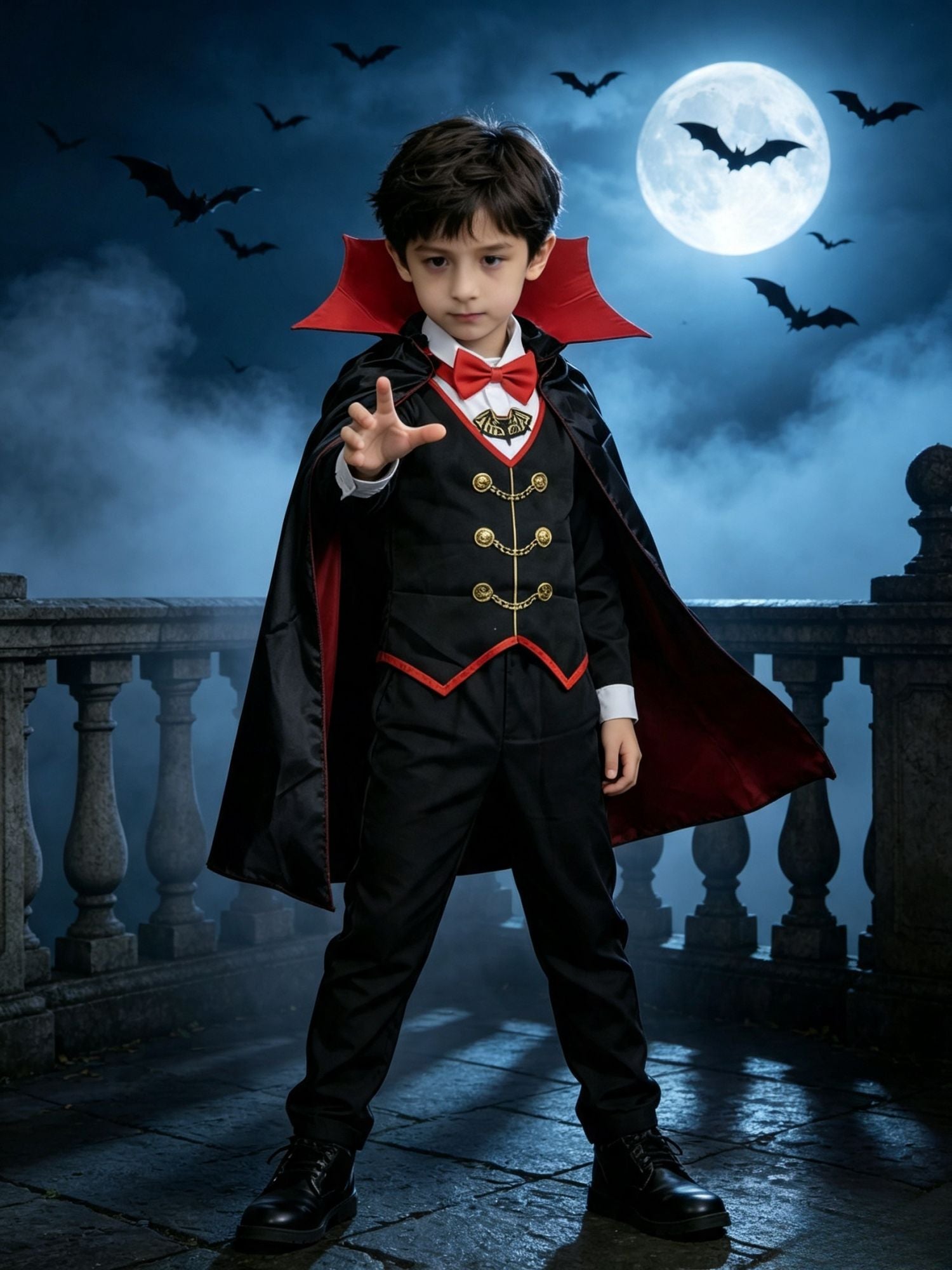 Boys Vampire Costume, cape outfit set for Halloween cosplay and theme party