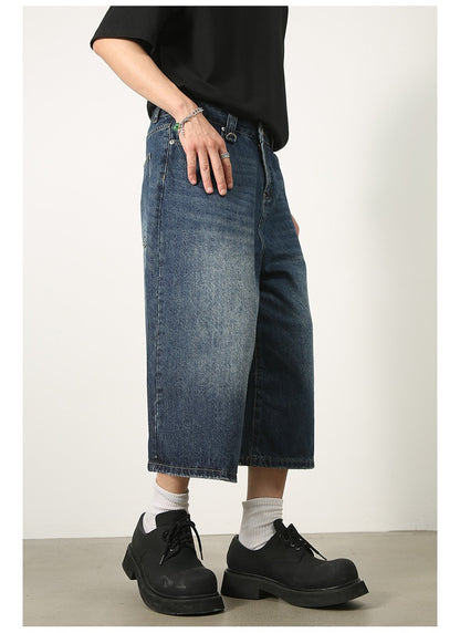 Men's Jeans American Style Vintage Loose Fit Wide Leg Straight Leg Denim Shorts Fashion Design Summer Y2k Gothic Washed Shorts