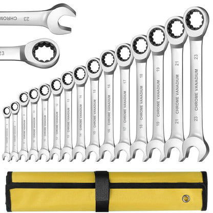 Conjunto de Chaves Combinadas Catraca WEELEE, Chaves para Reparo Automotivo Métricas 6-19mm, com Bolsas de Pano Enroláveis