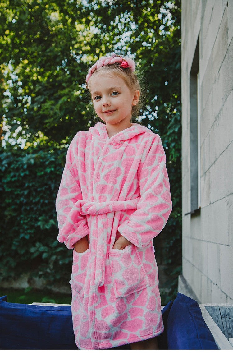 Boy and Girls Flannel Pajamas Robe Autumn and Winter Children Sleepwear Soft Hooded Kids Homewear 2-8 Years