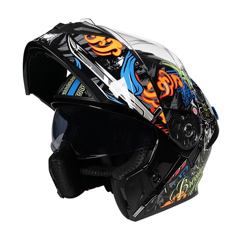Capacete de motocross personalizado com lentes duplas elegantes para ambos os sexos, certificado pelo DOT e material ABS