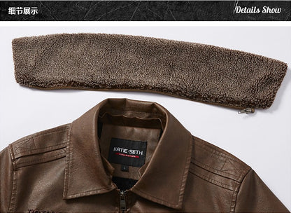 Fleece Fur Collar Windbreaker Coat Male Pu Jacket Men Thick Warm Cashmere Military Bomber Tactical Leather Jackets Mens Outwear