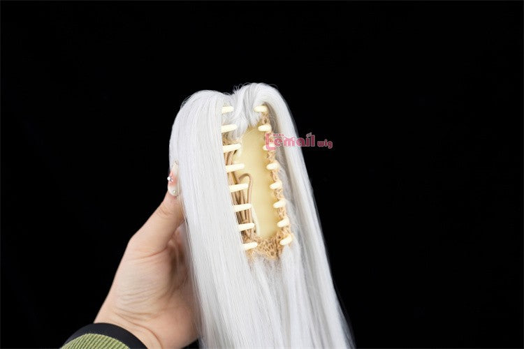 Peruca Sintética L-email wig Sousou no Frieren Frieren Cosplay 90cm Prata Branca Peruca com Dois Rabos de Cavalo Perucas de Halloween