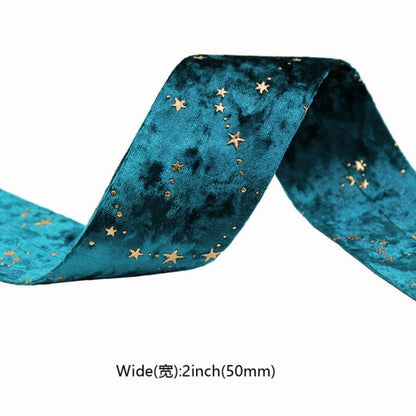 Double-sided Velvet Ribbons Hot Stamping Stars DIY Gift Wrapping Wedding Bouquet Christmas Party Supplies Decor Hair Accessories
