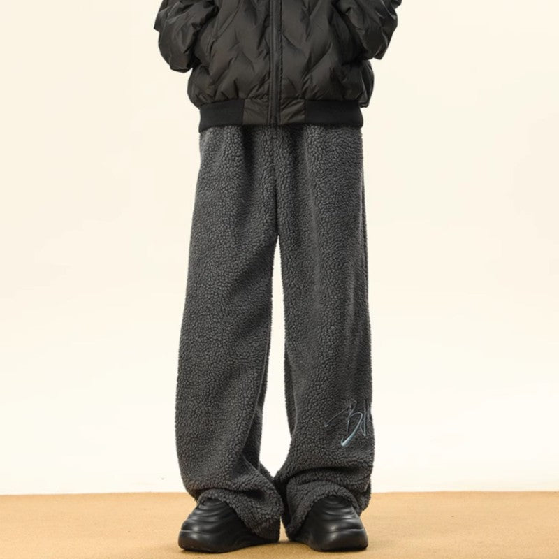 Women's Embroidered Flannel Sweatpants American Lamb Fleece Cotton Thickened Warm Couple Skiing Pants Autumn