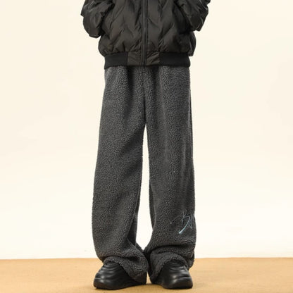 Women's Embroidered Flannel Sweatpants American Lamb Fleece Cotton Thickened Warm Couple Skiing Pants Autumn