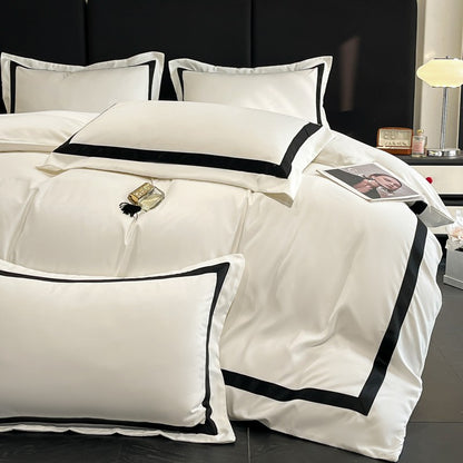 2025 Luxury Hotel Bedding Sets Thick Brushed Bed Sheets White Duvet Cover Set Pillowcase Four Piece Fully Enclosed for Home Gift