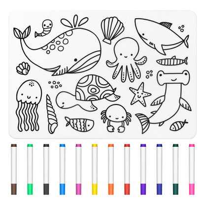 Personalized DIY Color Silicone Baby Placemats Cartoon Pattern Table Placemats Reusable Doodle Drawing Mat Baby Stuff
