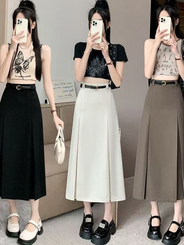plus Size Suit Skirt Women Summer New Elastic High Waist Slim A-Line Skirt Belly Cover Pleated Skirt Korean Sle Casual Wear