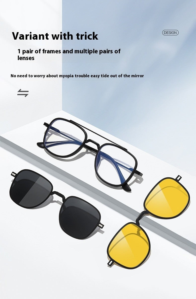 COHK Metal 3 In 1 New Style Folding Magnet Clip On Glasses Frame Trend Polarized Sunglasses Men Optical Computer Eyewear UV400