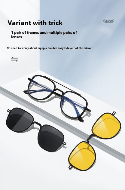 COHK Metal 3 In 1 New Style Folding Magnet Clip On Glasses Frame Trend Polarized Sunglasses Men Optical Computer Eyewear UV400