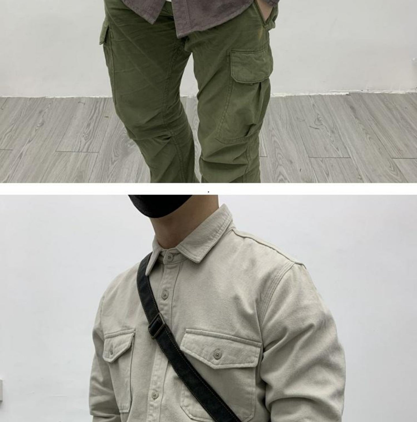 May Khaki heavy cargo double-pocket shirt men's cotton wash wool long-sleeved Japanese vintage loose coat