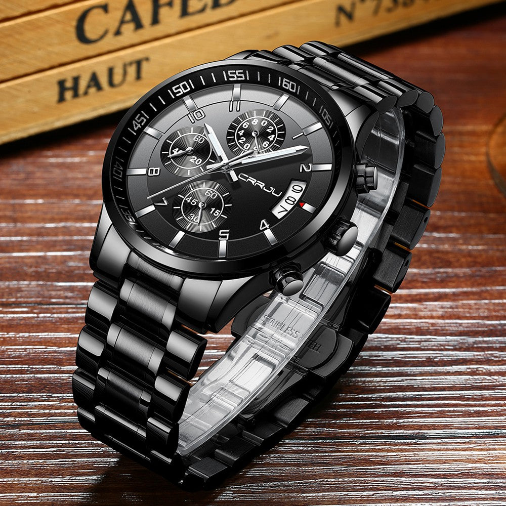 CRRJU Men Quartz Wristwatches Luxury Brand Sporty Chronograph Watches with 316 Stainless Steel Luminous Hands Male Clock Red