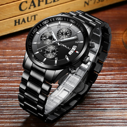 CRRJU Men Quartz Wristwatches Luxury Brand Sporty Chronograph Watches with 316 Stainless Steel Luminous Hands Male Clock Red