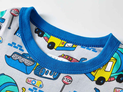 Boys Cartoon Engineering Car Pajamas Set 100% Cotton 2PC Loungewear  Long Sleeve Elastic Cuffs Soft sleepwear For Kids 1-8 Years