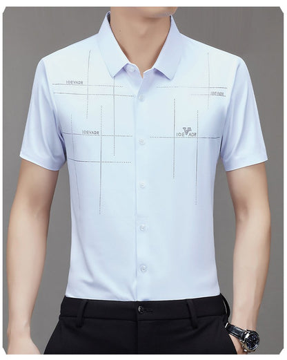 Men's Ice Silk Business Shirt Short Sleeve Anti-wrinkle Iron-free Seamless Shirt Highly Elastic Comfortable Wear Gift for Man