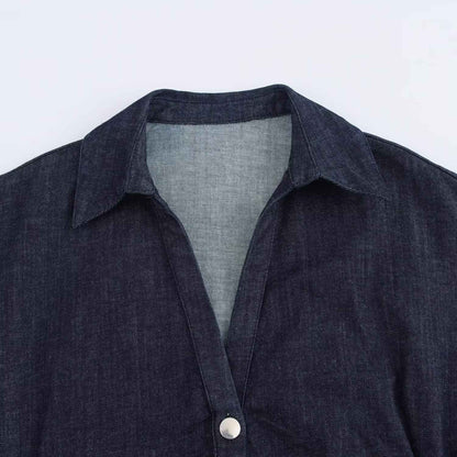 ETJ 2025  Spring New 1975 series denim MIDI dress with lapel side zipper fashion