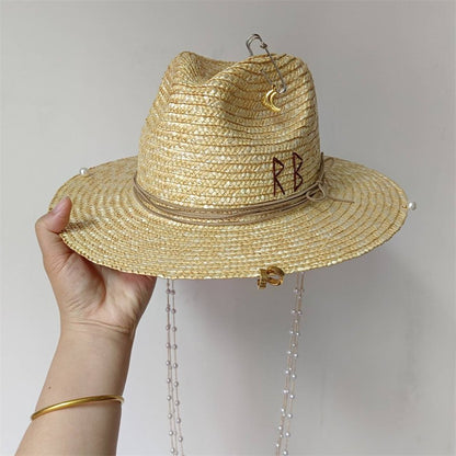 Chapéu de Palha Corrente Punk 2023 Novo Chapéu de Sol Acessórios Corrente Dourada Jazz Hip Hop Chapéu de Verão Estilo Punk Chapéu de Praia Chapéu de Igreja