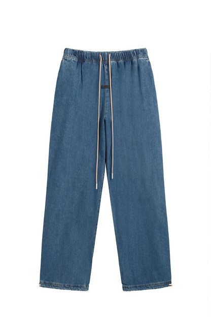 Cross-border Fog Essentials Men's Denim Straight-leg Pants American Style Washable Drawstring Elastic Waist Fit Bell Bottoms