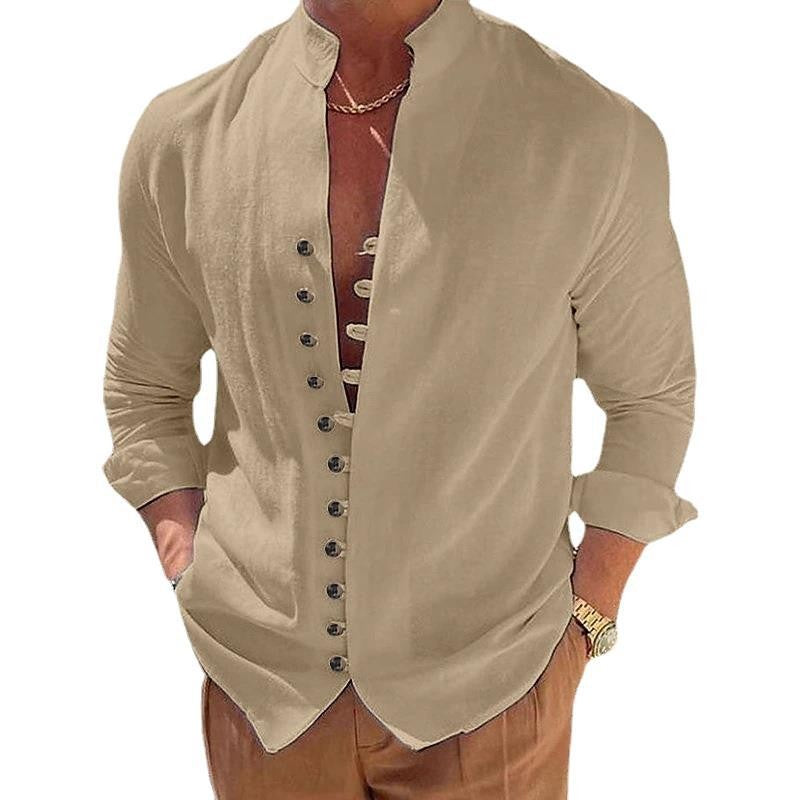 Men Business Workwear Blouse Shirts Autumn Spring Male Vintage Cotton Linen Blouse Tops LRFZ-776