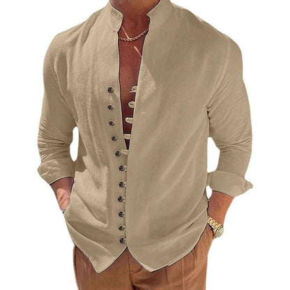 Men Business Workwear Blouse Shirts Autumn Spring Male Vintage Cotton Linen Blouse Tops LRFZ-776