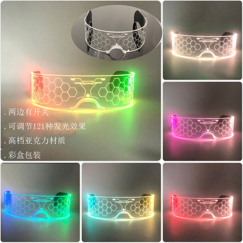 Led Luminous Glasses Bar Masquerade Concert Rave Goggles Rainbow Space Robot Futuristic Led DJ LIGHT Glasses Star Y2k Glasses