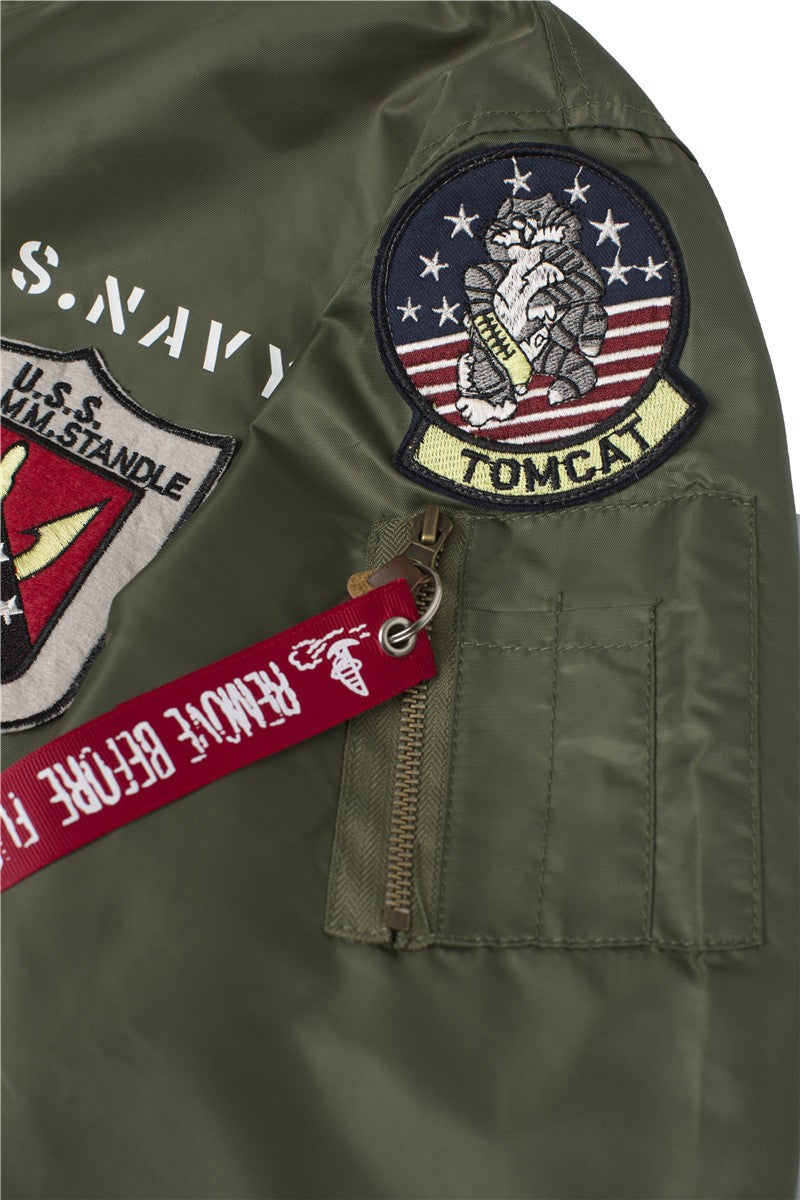 High Quality Military Fashion Casual Boy Youth Lightweight Top Gun Patch Embriodey Streetwear Ma1 Satin Flight Bomber Jacket Men
