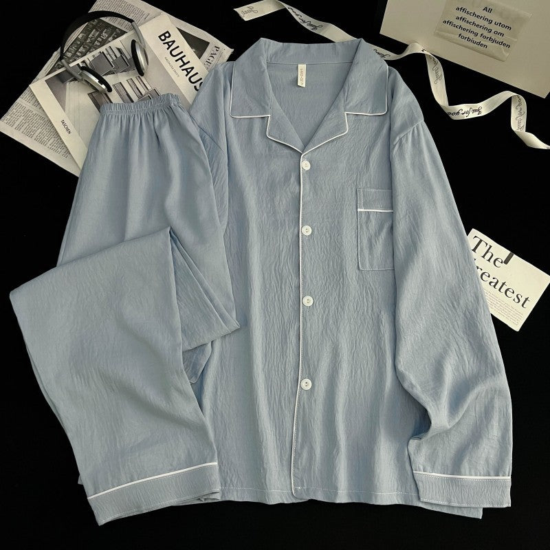 New Cloud Cotton Men's Pyjamas Spring/Autumn Cardigan Style Long-Sleeved Collared Lightweight Oversized Pyjamas Loungewear Set