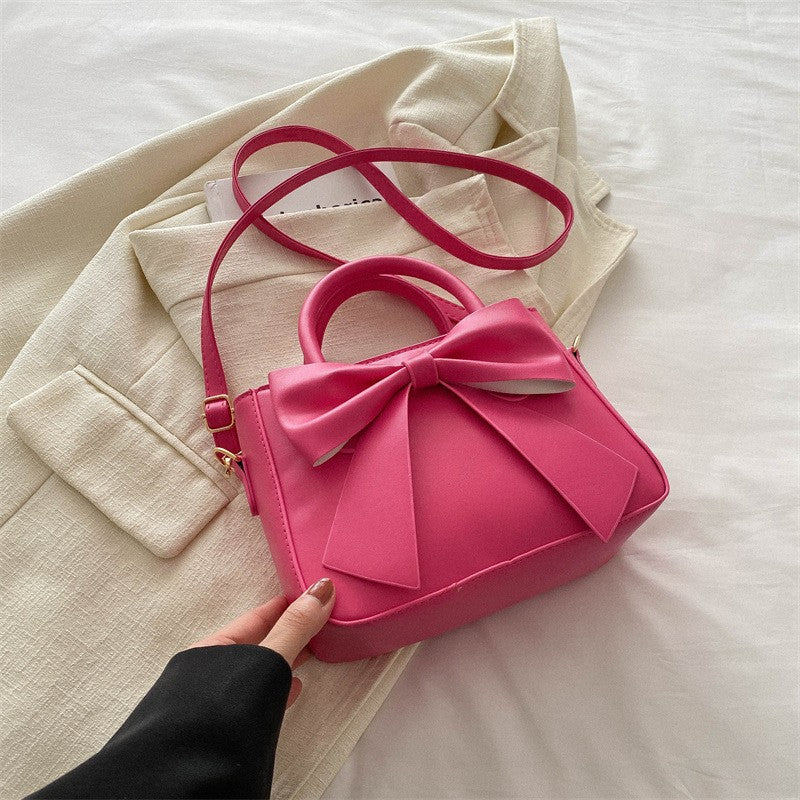 Elegant Black Bow Decorative Handbag Shoulder Crossbody Bag with Golden Hardware and Detachable Horizontal Strap, Stylish Daily