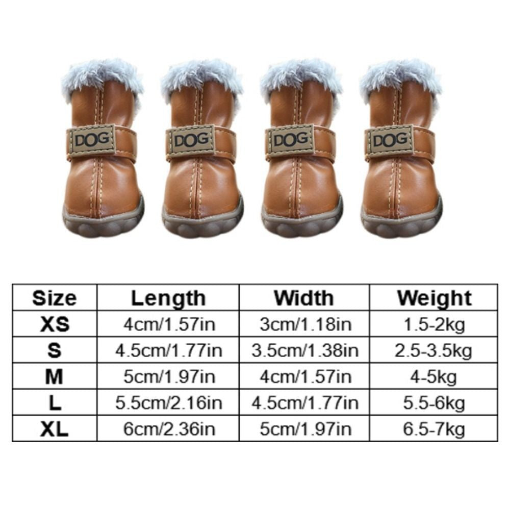 Botas de Chuva Quentes para Cães, Botas de Neve Impermeáveis para Pets, Sapatos Macios de Inverno para Cães, Pelúcia/PU Antiderrapante para Chihuahua, 4 Peças/Conjunto
